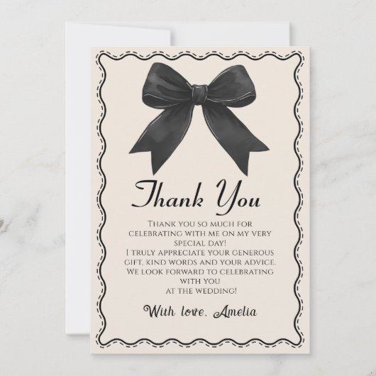Coquette Black Bow Vrijgezellenfeest Bedankt Card (Voorkant)