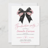 Coquette Black en Pink Bow Graduation Party Kaart (Voorkant)