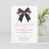 Coquette Black en Pink Bow Graduation Party Kaart (Staand voorkant)
