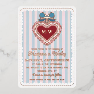 Coquette Blau Roze Gerimpelde Hart Strepen Bruilof Folie Uitnodiging