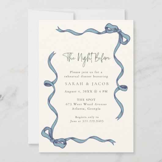 Coquette blauw de avond voor het repetitiediner kaart (Voorkant)