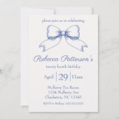 Coquette Blauw Lint Boog Vrouwelijk Feest Kaart (Voorkant)