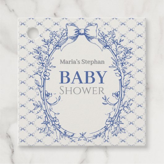 Coquette Blauwe Boog Bloemen Bedankjes Labels (Voorkant)