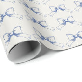 Coquette Blauwe Boog Bloemen Cadeaupapier (Rol Hoek)