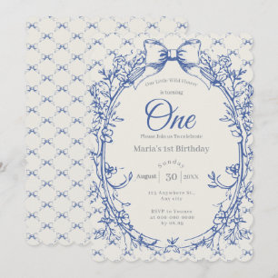 Coquette Blauwe Boog Bloemen Kaart