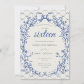 Coquette Blauwe Boog Bloemen Kaart (Voorkant)