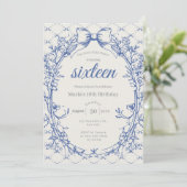 Coquette Blauwe Boog Bloemen Kaart (Staand voorkant)