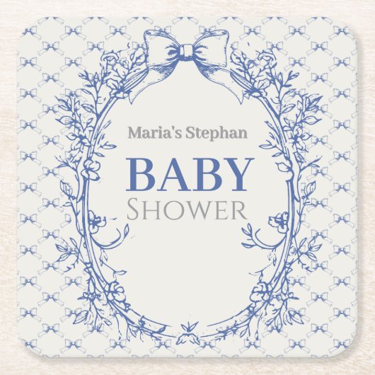 Coquette Blauwe Boog Bloemen Kartonnen Onderzetters (Voorkant)