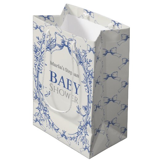 Coquette Blauwe Boog Bloemen Medium Cadeauzakje (Voorkant Gekanteld)