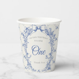  Coquette Blauwe Boog Bloemen Papieren Bekers