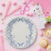 Coquette Blauwe Boog Bloemen Papieren Bordje (Feest)