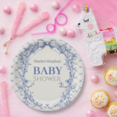  Coquette Blauwe Boog Bloemen Papieren Bordje (Feest)