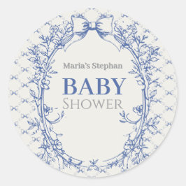  Coquette Blauwe Boog Bloemen Ronde Sticker