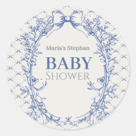 Coquette Blauwe Boog Bloemen Ronde Sticker