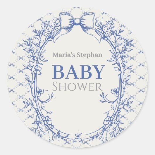 Coquette Blauwe Boog Bloemen Ronde Sticker (Voorkant)