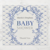 Coquette Blauwe Boog Bloemen Sparkling Wijnetiket (Enkel label)