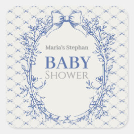  Coquette Blauwe Boog Bloemen Vierkante Sticker