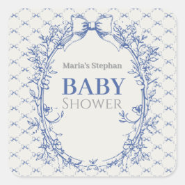 Coquette Blauwe Boog Bloemen Vierkante Sticker