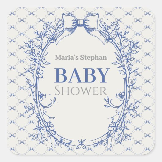  Coquette Blauwe Boog Bloemen Vierkante Sticker (Voorkant)