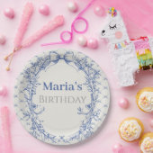 Coquette Blauwe Bow bloemenverjaardag Papieren Bordje (Feest)