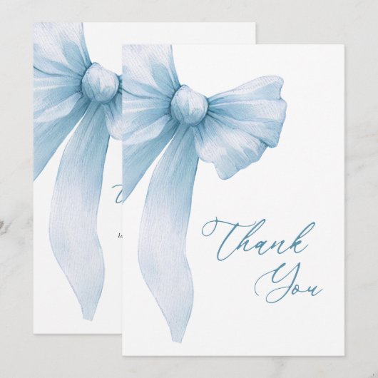 Coquette Blauwe Strik Bruidsfeest Bedankkaart (Voorkant / Achterkant)