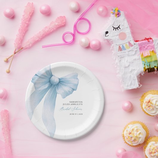 Coquette Blauwe Strik Bruidsfeest Papieren Bordje (Feest)