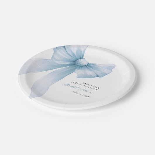 Coquette Blauwe Strik Bruidsfeest Papieren Bordje (Gekanteld)