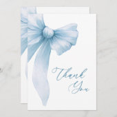 Coquette Blauwe Strik Bruidsjurk Shower Bedankkaart (Voorkant / Achterkant)