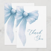 Coquette Blauwe Strik Bruiloft Feest Bedankkaart (Voorkant / Achterkant)