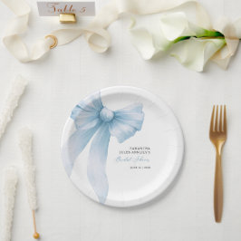 Coquette Blauwe Strik Bruiloftsborrel Papieren Bordje