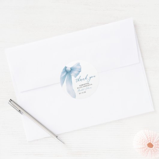 Coquette Blauwe Strik Bruiloftsborrel Ronde Sticker (Envelop)