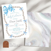 Coquette blauwe strik jongens baby shower uitnodig kaart