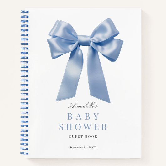 Coquette Blauwe Strik Lint Baby Shower Gastboek Notitieboek (Voorkant)