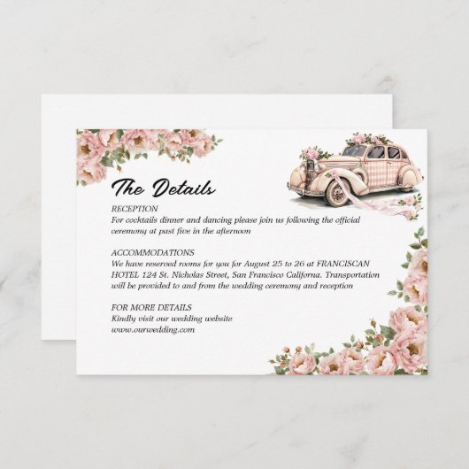 Coquette Bloemen Blush Roze bruiloft Details Informatiekaartje (Voorkant / Achterkant)