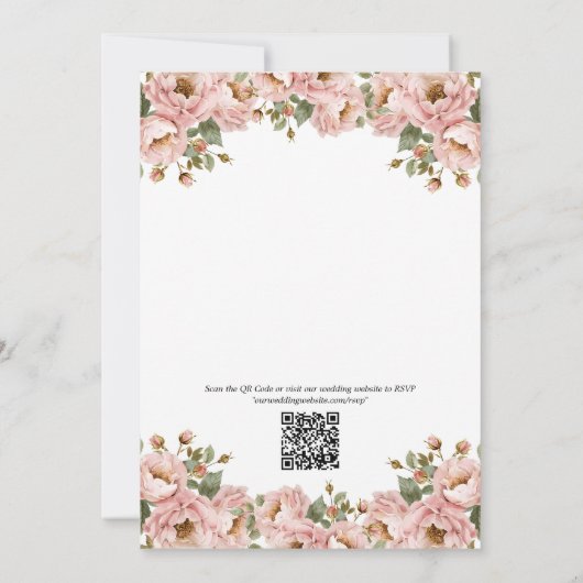 Coquette Bloemen Blush Roze QR Code RSVP Huwelijk Kaart (Achterkant)