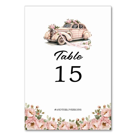 Coquette Bloemen Blush Roze Retro Auto Huwelijk Kaart (Achterkant)