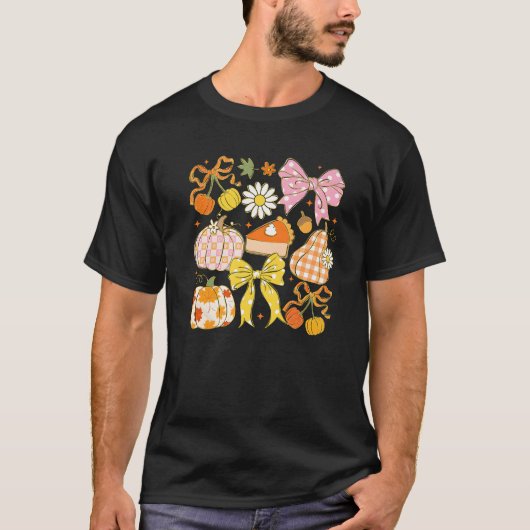Coquette Bloemen Bow Pompoen Seizoen Herfst Herfst T-shirt (Voorkant)