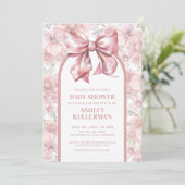 Coquette Bloemen Bow Roze Meisje Baby shower Kaart (Staand voorkant)