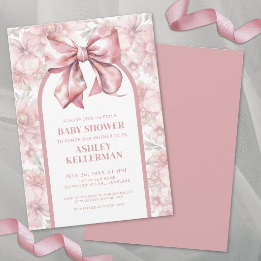 Coquette Bloemen Bow Roze Meisje Baby shower Kaart