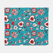 Coquette, bloemen en hart blauwgroen rood monogram fleece deken (Voorkant (Horizontaal))
