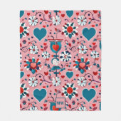 Coquette, bloemen en hart motief monogram fleece deken (Voorkant)