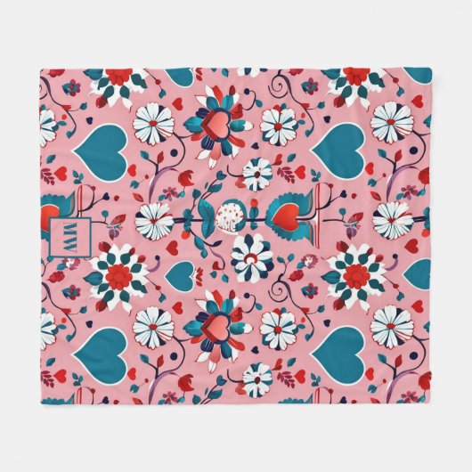 Coquette, bloemen en hart motief monogram fleece deken (Voorkant (Horizontaal))