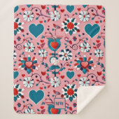 Coquette, bloemen en hart motief monogram sherpa deken (Voorkant)