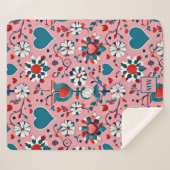 Coquette, bloemen en hart motief monogram sherpa deken (Voorkant (horizontaal))