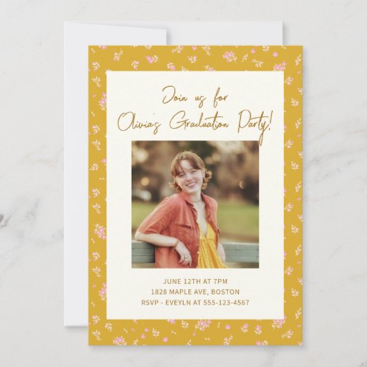 Coquette Bloemen Foto Afstudeerfeest Kaart (Voorkant)