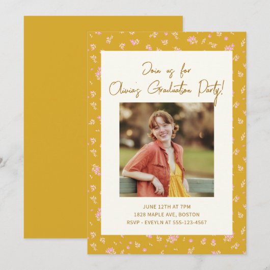  Coquette Bloemen Foto Afstudeerfeest Kaart (Voorkant / Achterkant)