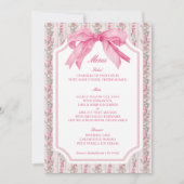 Coquette Bloemen Roze Bow Party Tafelmenu Kaart (Voorkant)