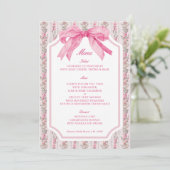 Coquette Bloemen Roze Bow Party Tafelmenu Kaart (Staand voorkant)