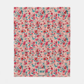 Coquette bloemenrood roze en blauwgroen monogram fleece deken (Voorkant)