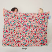 Coquette bloemenrood roze en blauwgroen monogram fleece deken